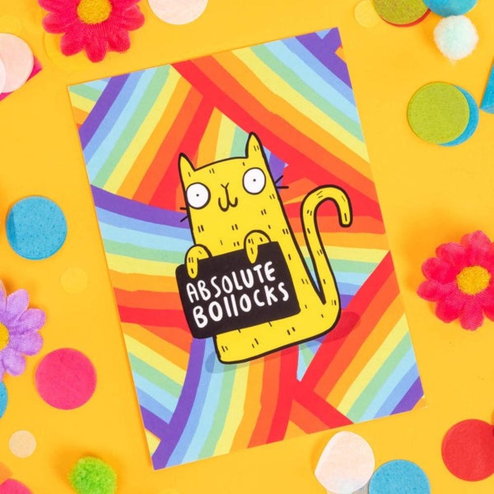 Katie Abey Design - Sweary Cat Absolute B*llocks Postcard Wenskaart - Multicolours